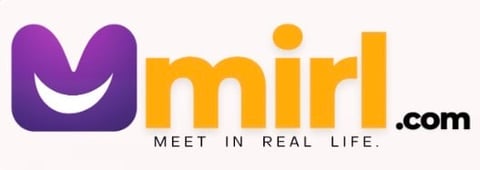 Mirl.com logo featuring purple smiling mouth icon and orange text with tagline Meet in Real Life