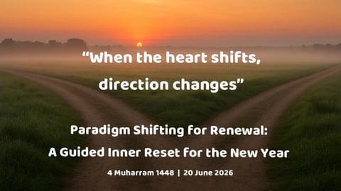 Sunrise over misty fields with text about paradigm shifting for renewal and inner reset for the new year